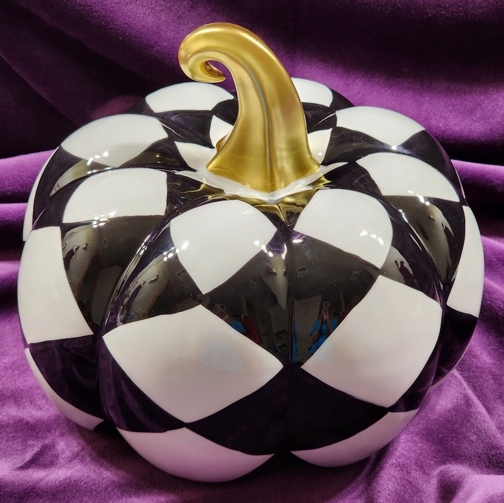 Black and White Plaid Ceramic Pumpkin